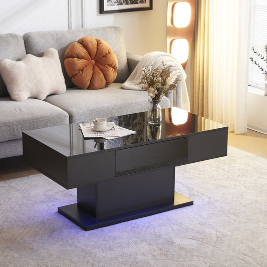 CaféGlow Elegance: LED Coffee Table in High Gloss Black